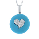 0.16ct 14k White Gold Diamond & Composite Turquoise Heart Necklace